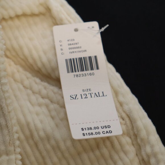 by Anthropologie Women's Wide Leg Corduroy Pants Size 12T Tall Cream Soft NWT - Picture 5 of 10